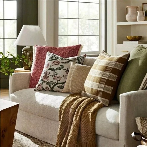 Threshold Studio McGee Woven Plaid Pillow Brown Removable Cover Cozy 20"x20” NWT - Picture 2 of 4